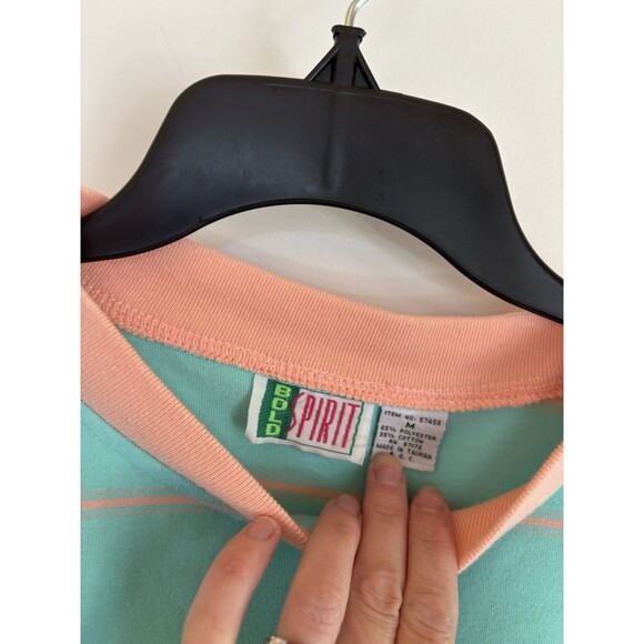 Vintage 80’s 90’s Mint Green And Coral Pink Crew Neck Shirt Medium Bolo Spirit - Picture 2 of 5
